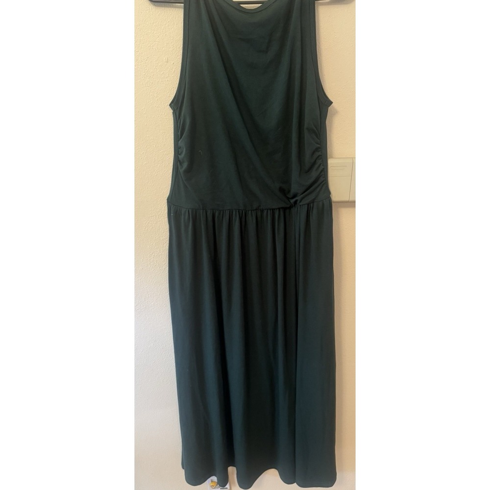 BTFBM Women's XL Green Solid Ruched Midi Tank Dress Round Neck Sleeveless